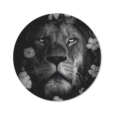 Produktbild von MuchoWow® Mauspad Mousepad Blumen - Löwe - Dschungel - Schwarz - Weiß 50x50 cm - Mousepads - Maus Mat - Pad - Mausunterlage - Vinyl