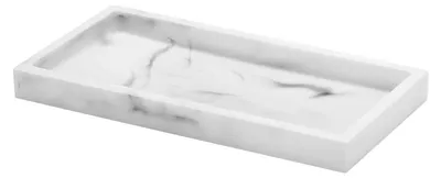Image de Plateau de salle de bain en résine, imitation marbre, blanc, 20 x 10 cm