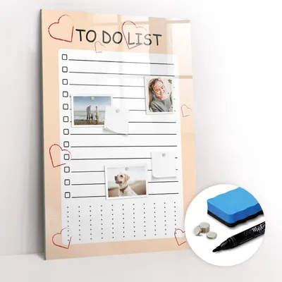 Produktbild von Magnetische Wandtafel - Schwarzer Marker + Schwamm + Magnete - 60 x 90 cm - Hausaufgabenplaner