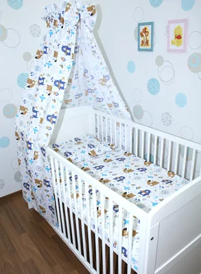 Produktbild von 4 teiliges Baby Bettset Bettwäsche mit Himmel Vollstoff - Bettausstattung - ON-11. Waldtiere