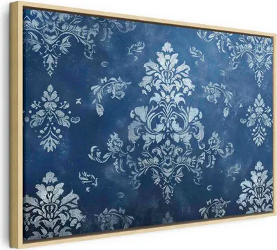 Produktbild von Italienischer Leinwand Leinwandbild - Retro Ornament Decorative Motif in Worn Blues 60x40 cm Muster f-H-10009-b-a