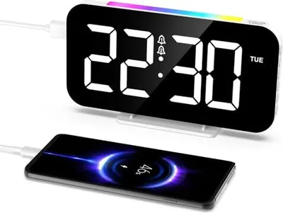 Produktbild von LOFICOPER LED Digitaler Wecker, 6,6 Zoll moderner Tischuhr 10 RGB -Nachtlichtmodi, 5 Helligkeit, 3 Volumenvereinbarungen, Doppelalarme, 12/24h,