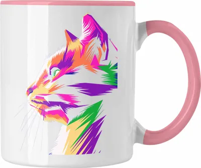 Produktbild von Trendation - Katze Poiygon Grafik Tasse Geschenk Katzen Mama Liebhaber Bunt (Rosa)