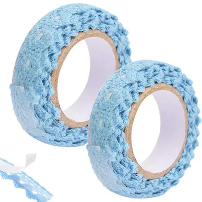 Produktbild von Selbstklebendes Spitzenband - 2 Rollen - 1,5 cm breit - Spitzenborte aus Baumwolle - Spitzenbesatz für DIY,Hochzeit und Scrapbooking - Himmelblau