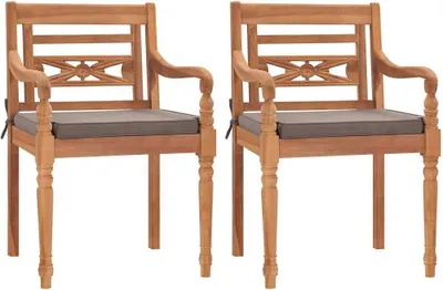Produktbild von Möbel Batavia-Stühle 2 Stk. mit Dunkelgrauen Kissen Massivholz Teak - Gartensessel 316029