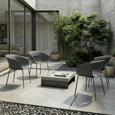 Produktbild von SUGIFT Balkonstühle ergonomisch mit Armlehnen, Gartenstühle 4er Set Metall Kunststoff, Terrassenstühle wetterfest, Dunkelgrau | 17,6 kg | 61x51x74 cm