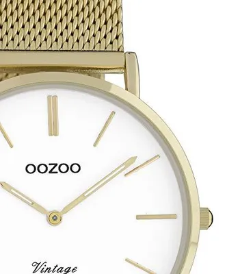 Produktbild von Oozoo Vintage Damenuhr mit massivem grobmaschigem Edelstahl Milanaise Metallband 36 MM Goldfarben/Weiss C9910