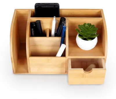 Produktbild von Schreibtisch-Organizer aus Holz, mit Schublade, Stiftehalter und Ablage, für Büro