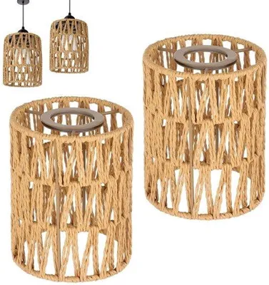 Produktbild von 2 Stück Lampenschirm boho, zylindrische Rattan Lampe Schatten im Freien Papier Lampe Schatten Lampenschirm für Hängelampen Deckenlampen Hängelampen Stehlampe