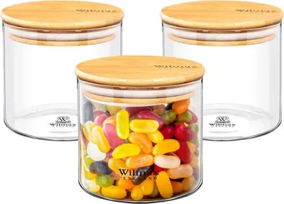 Produktbild von Wilmax Vorratsglas 600 ml mit Bambusdeckel 3er Set WL-888502/A3