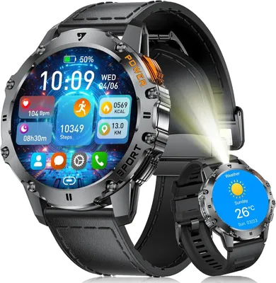 Produktbild von FOXBOX Herren Smartwatch 1.43'' AMOLED, 500 mAh Akku, IP68 Fitnessuhr mit Bluetooth Calls, 110+ Sportmodi, Herzfrequenz- & Schlafmonitor
