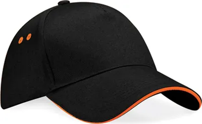 Image de Beechfield B15C | Ultimate 5 Panel Cap - Sandwich Peak / Casquette / Bonnet / Chapeau - Couleur : Noir/Orange - Taille : One Size