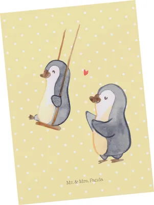 Produktbild von Mr. & Mrs. Panda Postkarte Pinguin Oma schaukeln - Gelb Pastell - Geschenk, Omi, Muttertag, Postkarten, Ansichtskarte, für, Ansichtskarten, bildkarte, Großmutter