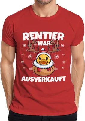 Produktbild von Rentier War t Ente Elch Lustig - Weihnachten Xmas Christmas Herren T-Shirt, Rot, 3XL