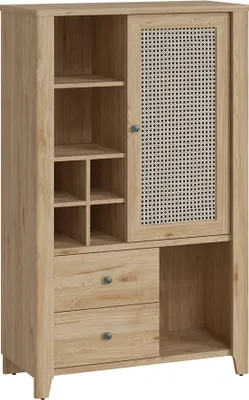 Produktbild von Wohnzimmer Highboard CREMONA-129 in Eiche Nb. mit Wiener Geflecht Nb., B/H/T: ca. 89/150/42 cm