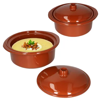 Obrázek produktu pro sada 2 hliněných hrnců + poklice Středomořský hrnec cocotte o objemu 1,6 litru Středověký kastrol