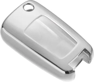 Image de Étui de protection en TPU argenté pour accessoires de voiture, avec porte-clés intégré.