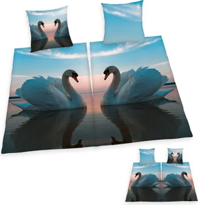 Produktbild von Partner Bettwäsche 4tlg. Schwanenpaar 135x200 cm (80x80 cm)  100% Baumwolle