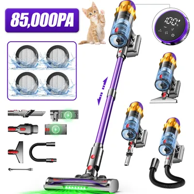 Produktbild von Portreen Akku Staubsauger, 85000Pa Staubsauger kabellos mit Haustierbürste, Schlauchbürste, Touchscreen, HEPAx4, 2L, 80Min, Anti-Tangle-Staubsauger