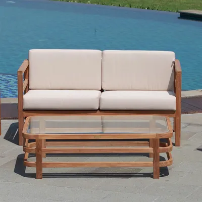 Produktbild von Teako Design Couchtisch Pusiano Teakholz Massiv 125x80cm mit Glasplatte