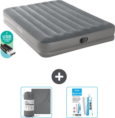 Produktbild von Intex Luftbett - 2 Personen - 152 x 203 x 30 cm - Grau - Inklusive Pumpe - Spannbettuch en Reperaturset