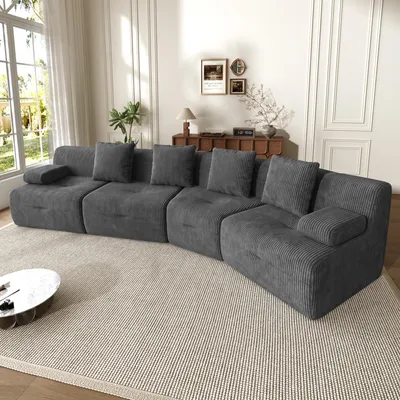 Produktbild von okwish 4-Sitzer Modulares Sofa ohne Montage,frei kombinierbare Sitzmodule,klassisches Sofa Cordstoff, Wohnzimmersofa in Dunkelgrau