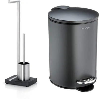Produktbild von Viel-Wechsel Toiletborstelset aus mattem Edelstahl, Toilettentür (63,5 x 15 x 20 cm) & Pedaalemmer aus gepanzertem Stahl, Anthrazit, 3L (24,5 x 17 x 17 cm, Anthrazit)