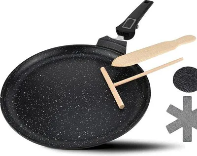 Produktbild von Induktionscrepeschotel 28 cm mit Einschlagverteilersystem und Holzschöpfel