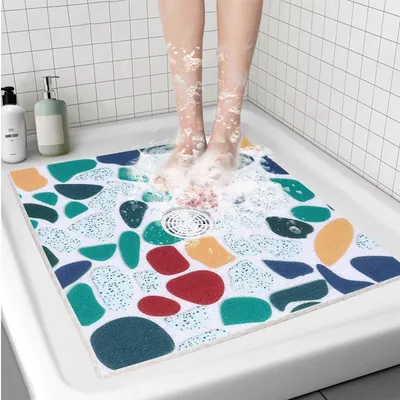 Obrázek produktu pro Sprchová podložka, čtvercová, 70 x 70 cm, protiskluzová, z měkkého PVC, zelená, s odtokovým otvorem, rychle schnoucí