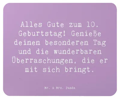 Produktbild von Mr. & Mrs. Panda Mouse Pad Spruch 10. Geburtstag Freude - Lavendeltraum - Geschenk, mausteppich, Glückwunsch, Kinderfeier, Mousepad, besonderen Tag genießen, pc, Mauspad
