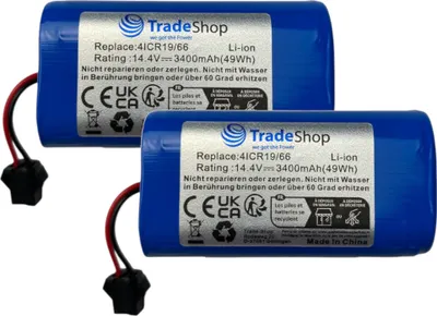 Two blue lithium-ion batteries with labels are shown.