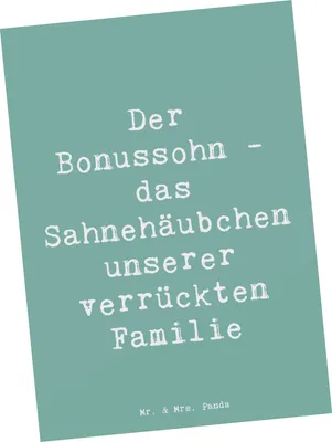 Produktbild von Mr. & Mrs. Panda Postkarte Spruch Der Bonussohn - Meeresbrise - Geschenk, einzigartige Designs, bildkarte, Postkarten, Grußkarte, Ansichtskarten, Familienmitglied
