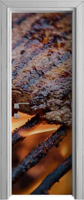 Produktbild von Tür Selbstklebende 70x210 cm Türfolie Türtapete Klebefolie - Steak auf dem Grill