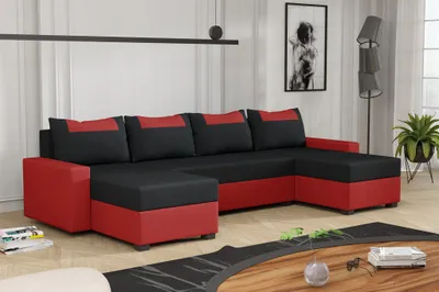 Produktbild von Wohnlandschaft Schlafsofa Sofa HEDVIG Stoff Manila Rot- Schwarz