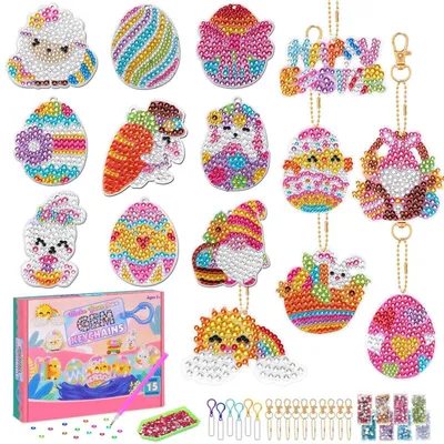 Produktbild von Diamond Painting Ostern Anhänger 15 Stück 5D Doppelseitig Kinder Hase Osterei Bastelset