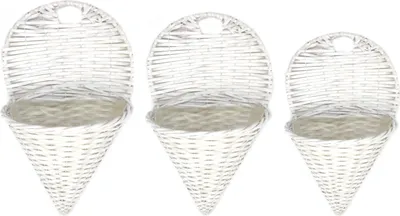 Produktbild von Rattan Wandampel weiß 3er Set mit Folie ausgekleidet in verschiedenen Größen