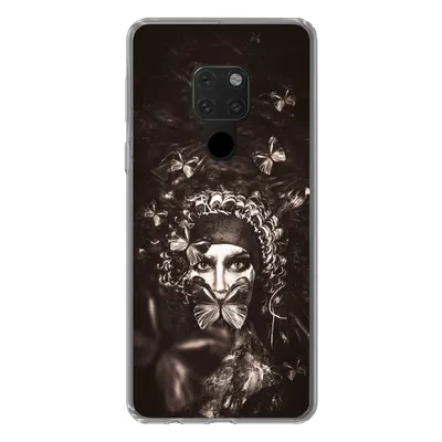 Produktbild von MuchoWow® Handyhülle Schutzhülle Hülle für Huawei P40 Lite Frau - Schmetterling - Schwarz - Weiß Silikon Softcase Handy Hülle - Handy