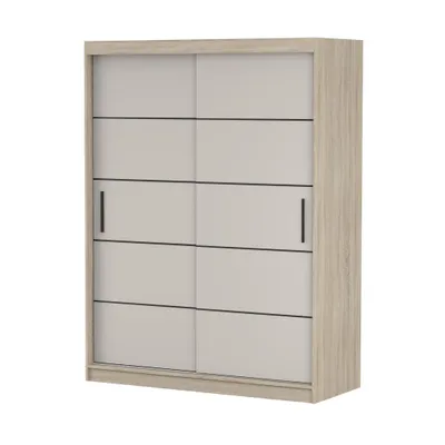 Produktbild von Schwebetürenschrank Kleiderschrank Schrank Schlafzimmerschrank Vista 06 K Sonoma Eiche/Kaschmir mit schwarzen Zierleisten ohne Spiegel 150 cm