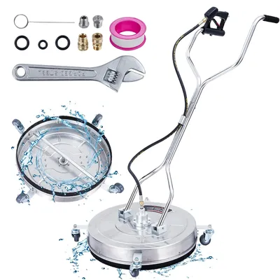 Produktbild von Flächenreiniger für Hochdruckreiniger - Reinigungsaufsatz 61 cm - Edelstahl - 4000 PSI - Doppelgriff - 4 Räder - Silber