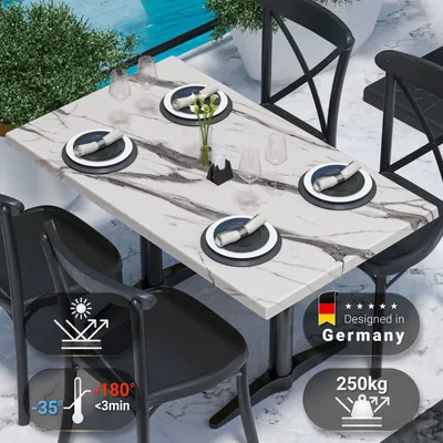 Produktbild von JAMAIKA | Bistro Außen Tischplatte | B:T 120 x 70 cm | Weiß Marmor | Rechteckig | Topalit Tischplatte