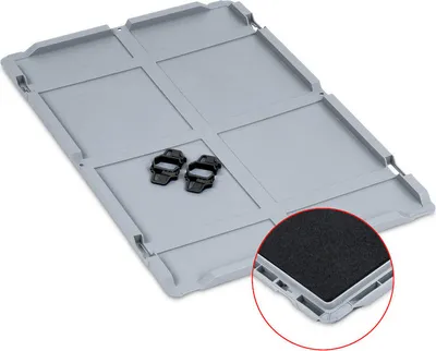 Produktbild von SparSet 10x Auflagedeckel Set Eurobox NextGen mit Schaumstoff und 4 schwarze Schiebeschnappverschlüsse | BxT 40x60cm | Eurobehälter, Transportbox, Transportbehälter, Stapelbehälter