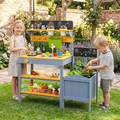 Imagen del producto de Cocina de juguete para niños, para exteriores, con depósito de agua y grifo