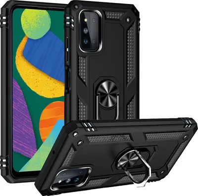 Produktbild von Galaxy F52 5G Hülle, Dual Layer Militäre Fallschutz Schutzhülle mit Ringhalterung Ständer für Samsung Galaxy F52 5G Schwarz