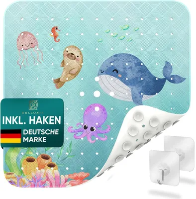 Produktbild von Delluxia Duschmatte Kinder rutschfest inkl. Aufhängung I 53x53 cm I Duscheinlage BPA frei I Antirutschmatte Dusche I Duschmatte schimmelresistent & geruchsfrei