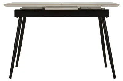 Productafbeelding van Uittrekbare eettafel, mat, modern design, 120-155x80x75 cm - Tafelblad met marmerlook en zwart metalen onderstel