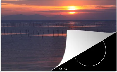Produktbild von KitchenYeah© Herdabdeckplatte Berge - Japan - Sonnenuntergang , 81x52cm, Küche Deko, Glaskeramikkochfeld Herdabdeckung, Abdeckplatte fùr Kochfeld
