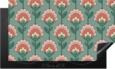 Produktbild von KitchenYeah© Herdabdeckplatte Blumen - Retro - Muster , 91x52cm, Küche Deko, Glaskeramikkochfeld Herdabdeckung, Abdeckplatte fùr Kochfeld