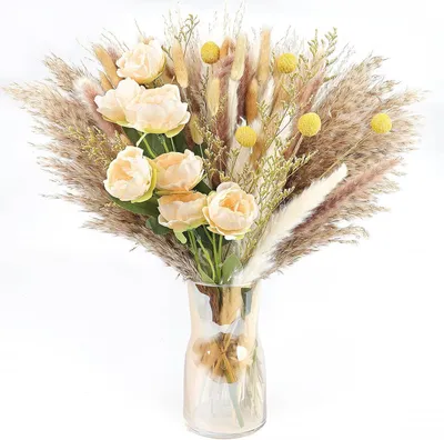 Productafbeelding van Gedroogde Pampasgras Boeket - Gedroogde Bloemen Set - Woonkamer Decoratie - Natuurlijke Materialen Mix - 42-46 cm - Bruin