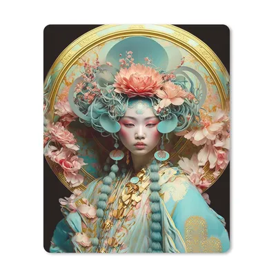 Produktbild von MuchoWow® Mauspad Mousepad Frau - Blumen - Rosa - Porträt - Asiatisch 19x23 cm - Mousepads - Maus Mat - Pad - Mausunterlage - Mauspads - Spielen