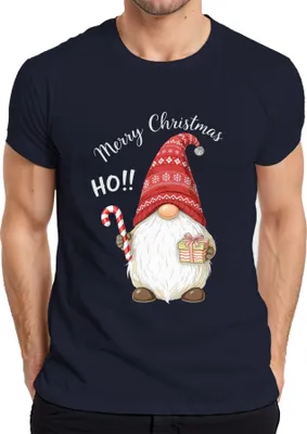 Produktbild von Merry Christmas HO!! Weihnachten Wichtel Gnom Zuckerstange Mütze Herren T-Shirt, Navy, S
